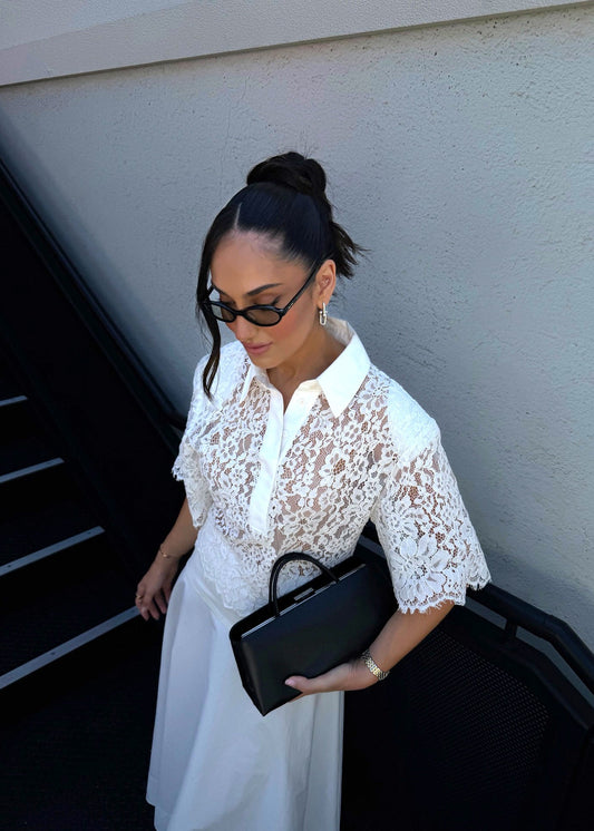 Elegant Versatile Lace Short Sleeve Blouse for Commute
