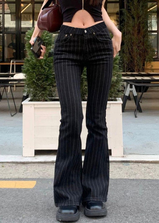 American Style Slim Denim Striped Flared Pants