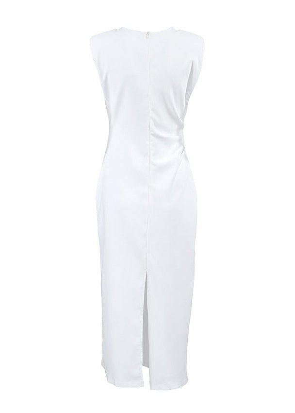 White Slim Fit High-End Slit Dress