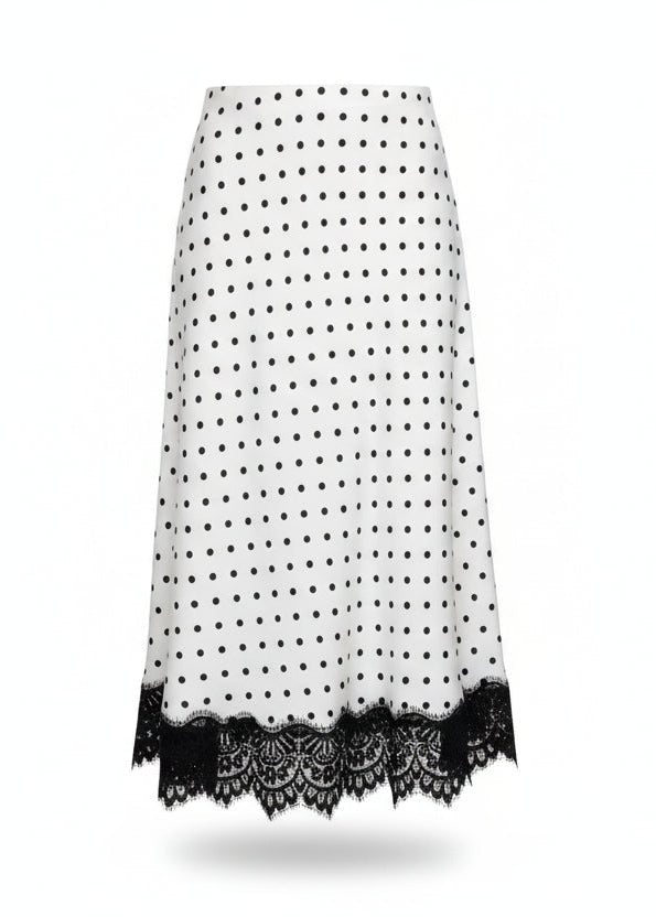 Lace Patchwork Polka Dot Mid-Length Straight Skirt