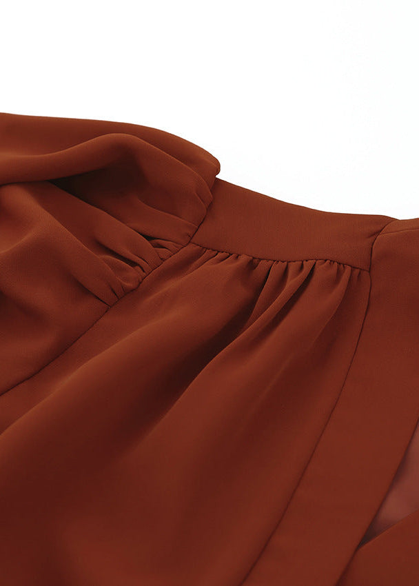 French Style Chiffon V-Neck Long Sleeve Blouse for Commute