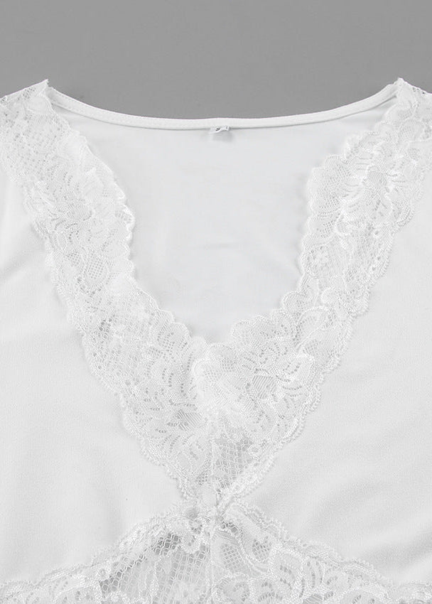 Pure Desire Style Sexy White Lace Dress, Slim Fit Deep V