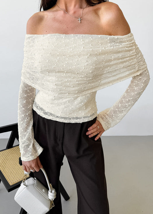 French Style Apricot Off-Shoulder Lace Top