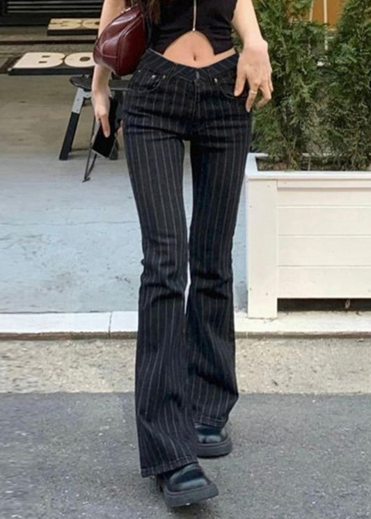 American Style Slim Denim Striped Flared Pants
