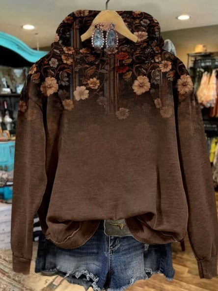 Women's Brown Flower Print Casual Sweatshirt