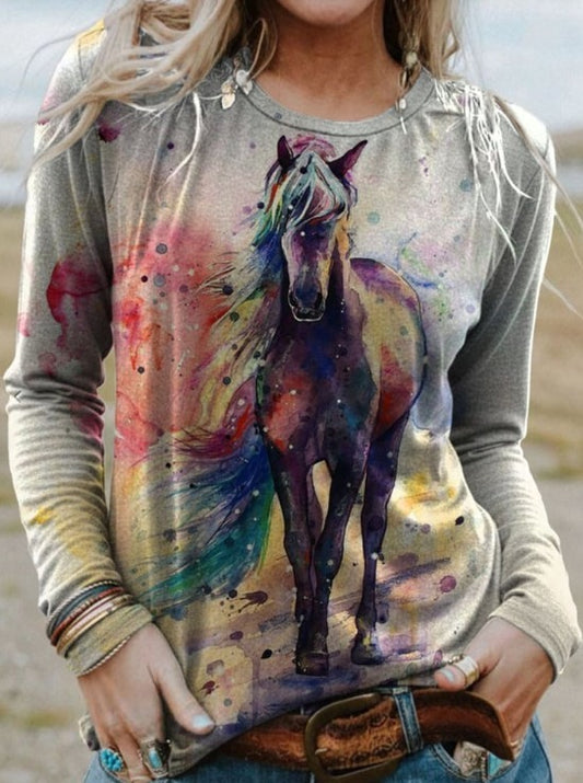 Women's Horse Print Casual T Shirt