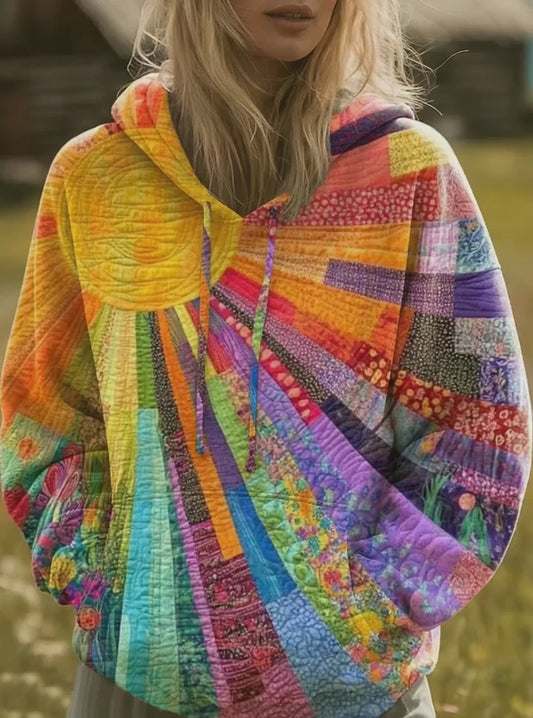 Bohemian Multicolor Patchwork Hoodie