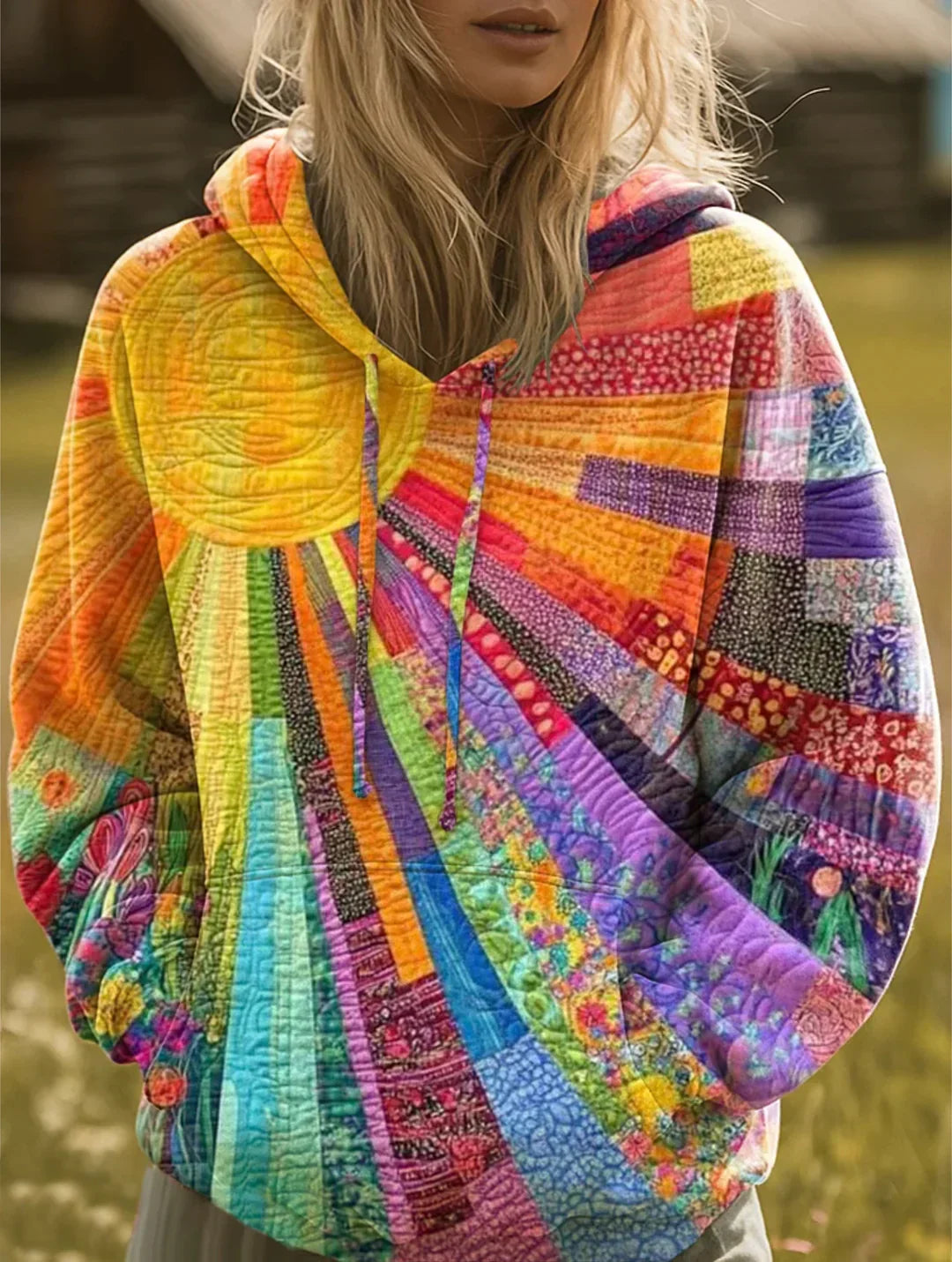 Bohemian Multicolor Patchwork Hoodie
