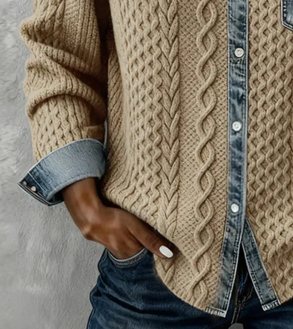 Top in Maglia Patchwork con Dettagli Denim