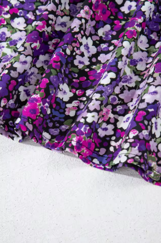 Bohemian floral split V-neck puff sleeve shirt cardigan