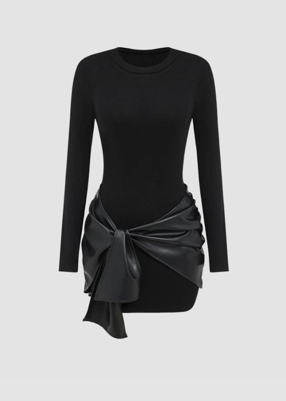 Solid Color Long Sleeve Tie Front Mini Dress