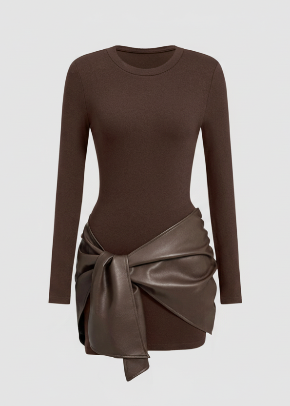 Solid Color Long Sleeve Tie Front Mini Dress