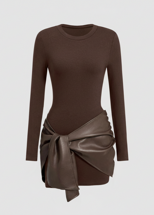 Solid Color Long Sleeve Tie Front Mini Dress