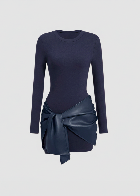 Solid Color Long Sleeve Tie Front Mini Dress