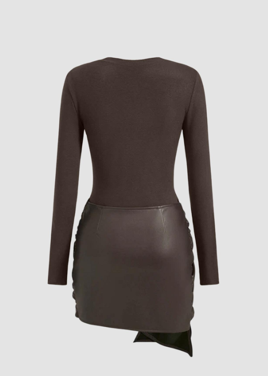 Solid Color Long Sleeve Tie Front Mini Dress