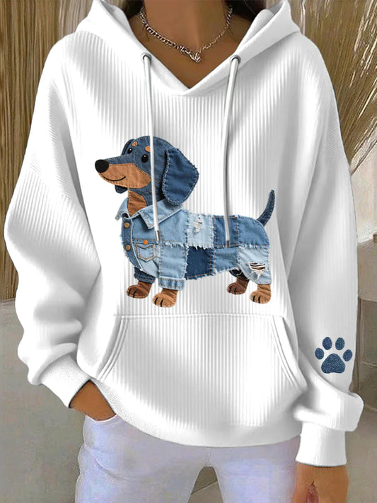Hoodie Patchwork Art Dachshund Pattern